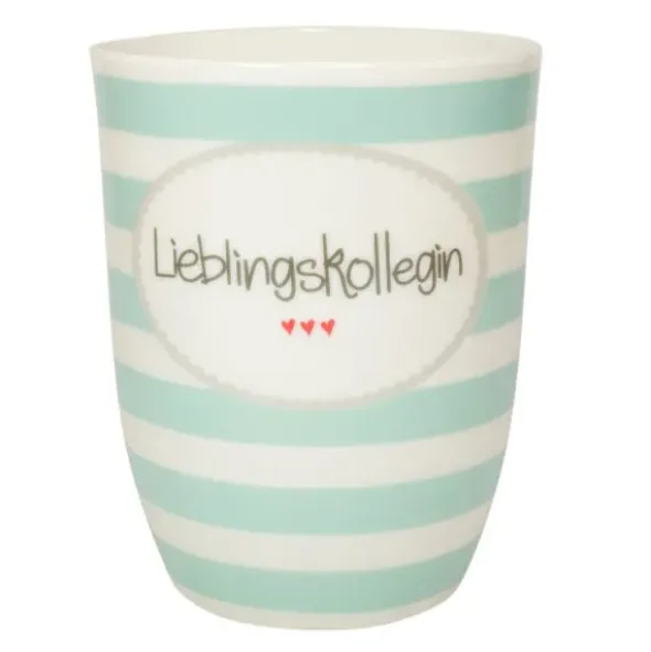 Tasse 0,5 l Lieblingskollegin - türkis gestreift