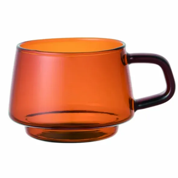 Tasse SEPIA 270 ml - Henkeltasse aus Glas mit Untertasse aus Holz