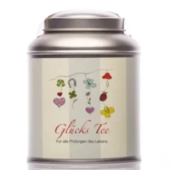 Teedose mit Tee - Glückstee Glücksgirlande