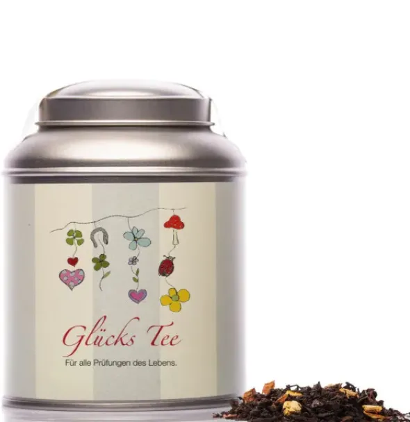 Teedose mit Tee - Glückstee Glücksgirlande