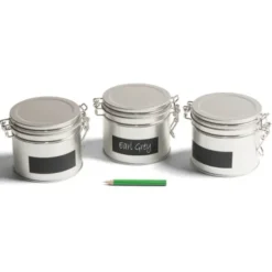 Teedosen 3er-Set - Metalldosen mit Verschlussclip, Tafelaufkleber & Kreidestift