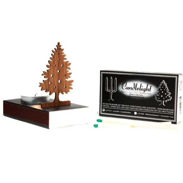 Teelichthalter Streichholzschachtel mit Tannenbaum Steckfigur