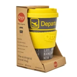 To Go Becher gelb/schwarz - Kaffeebecher mit Anzeigetafel Flughafen