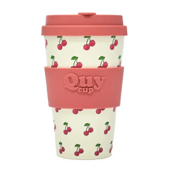 To Go Becher mit Deckel - Kaffeebecher mit Kirschmotiv