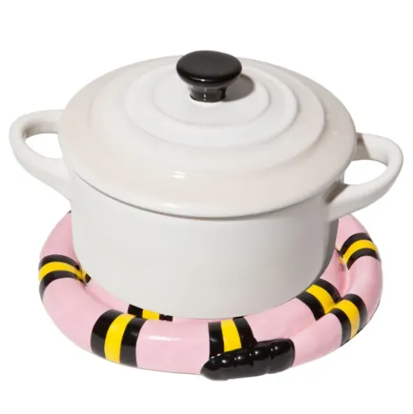 Topfuntersetzer Schlange rosa aus Keramik