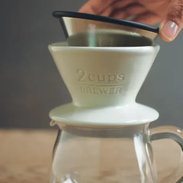 Trichter für Kaffeefilter, Porzellan - brewer 2Cups, weiß