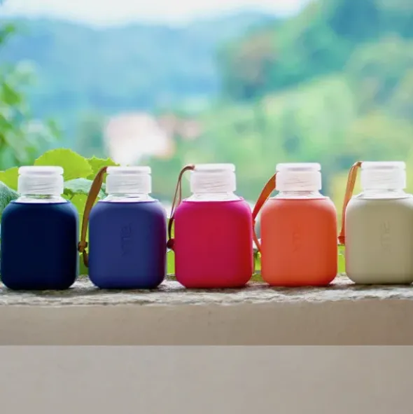 Trinkflasche Glas/Silikonhülle 0,37 l - petrol
