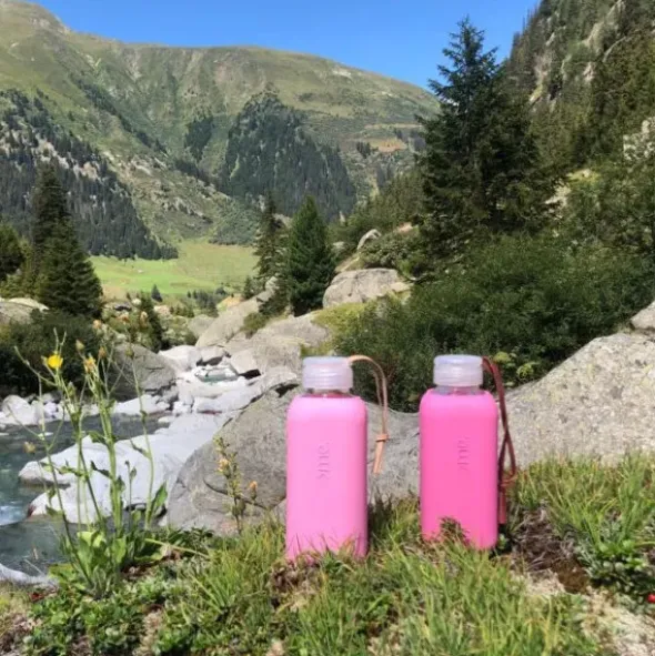 Trinkflasche Glas/Silikonhülle 0,6 l, raspberry pink (dunkelrosa)