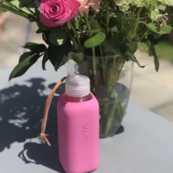 Trinkflasche Glas/Silikonhülle 0,6 l, raspberry pink (dunkelrosa)