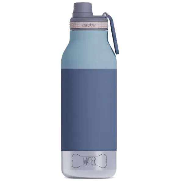 Trinkflasche 1l für Mensch & Hund - mit Wassernapf & Futternapf, blau