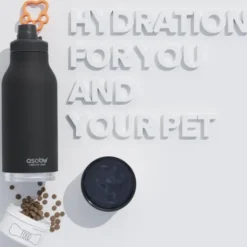 Trinkflasche 1l für Mensch & Hund - mit Wassernapf & Futternapf, blau