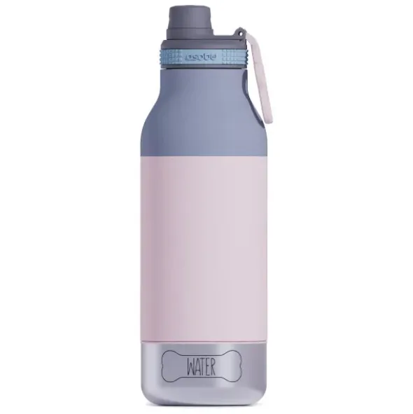Trinkflasche 1l für Mensch & Hund - mit Wassernapf & Futternapf, rosa