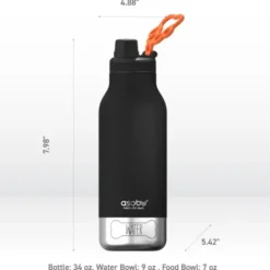 Trinkflasche 1l für Mensch & Hund - mit Wassernapf & Futternapf, rosa