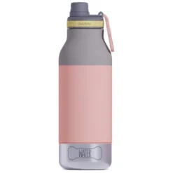Trinkflasche 1l für Mensch & Hund - mit Wassernapf & Futternapf, peach