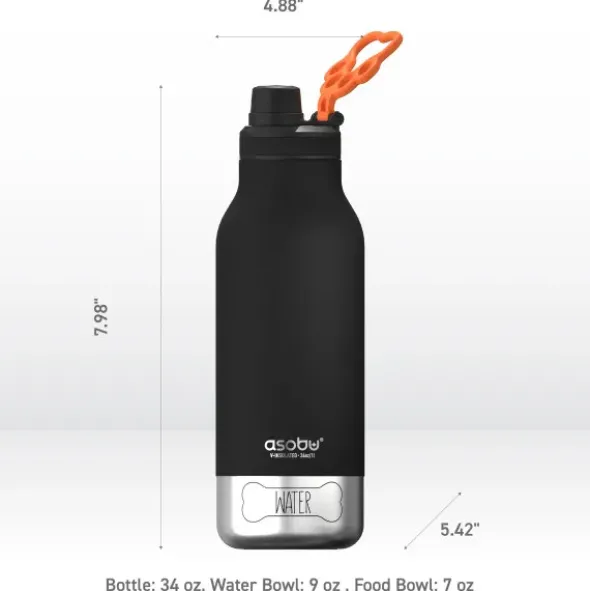 Trinkflasche 1l für Mensch & Hund - mit Wassernapf & Futternapf, peach