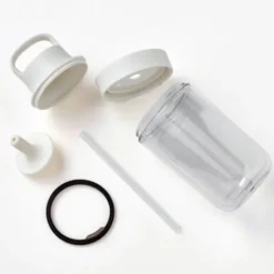 Trinkflasche mit Strohhalm 480 ml doppelwandig, weiß