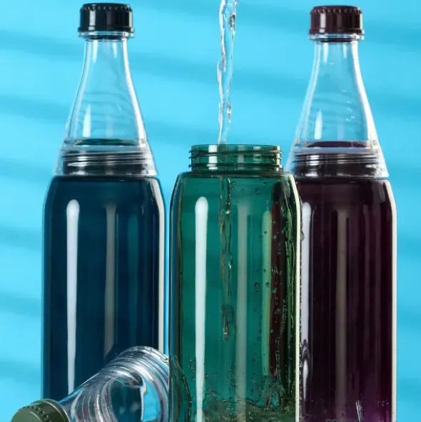 Trinkflasche 700 ml blau Kunststoff mit Schraubverschluss + 2 Öffnungen