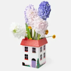 Vase & Aufbewahrungsbehälter in Haus-Optik – Blumenvase aus Keramik 15 cm