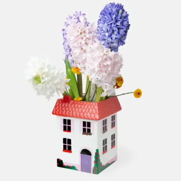 Vase & Aufbewahrungsbehälter in Haus-Optik – Blumenvase aus Keramik 15 cm