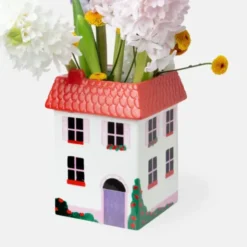 Vase & Aufbewahrungsbehälter in Haus-Optik – Blumenvase aus Keramik 15 cm