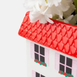 Vase & Aufbewahrungsbehälter in Haus-Optik – Blumenvase aus Keramik 15 cm