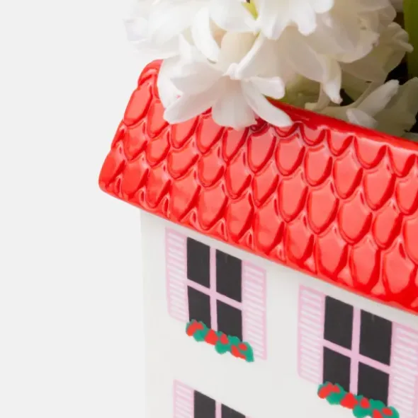 Vase & Aufbewahrungsbehälter in Haus-Optik – Blumenvase aus Keramik 15 cm