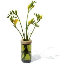 Vase & Dose - Glasbehälter grünglas mit Holzdeckel - Blumenvase oder Vorratsglas