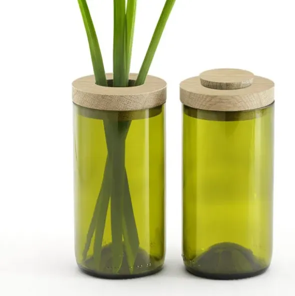 Vase & Dose - Glasbehälter grünglas mit Holzdeckel - Blumenvase oder Vorratsglas