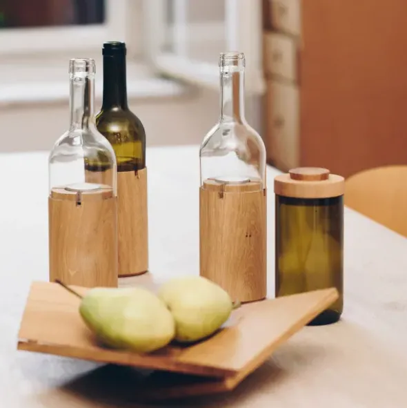 Vase & Dose - Glasbehälter grünglas mit Holzdeckel - Blumenvase oder Vorratsglas