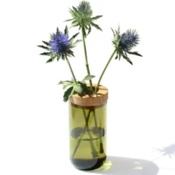 Vase & Dose - Glasbehälter grünglas mit Holzdeckel - Blumenvase oder Vorratsglas
