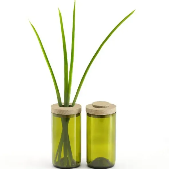 Vase & Dose - Glasbehälter grünglas mit Holzdeckel - Blumenvase oder Vorratsglas