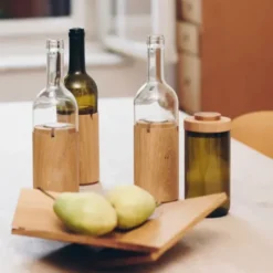 Vase & Dose - Glasbehälter klarglas mit Holzdeckel - Blumenvase oder Vorratsglas