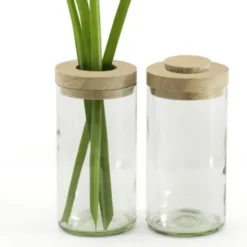 Vase & Dose - Glasbehälter klarglas mit Holzdeckel - Blumenvase oder Vorratsglas
