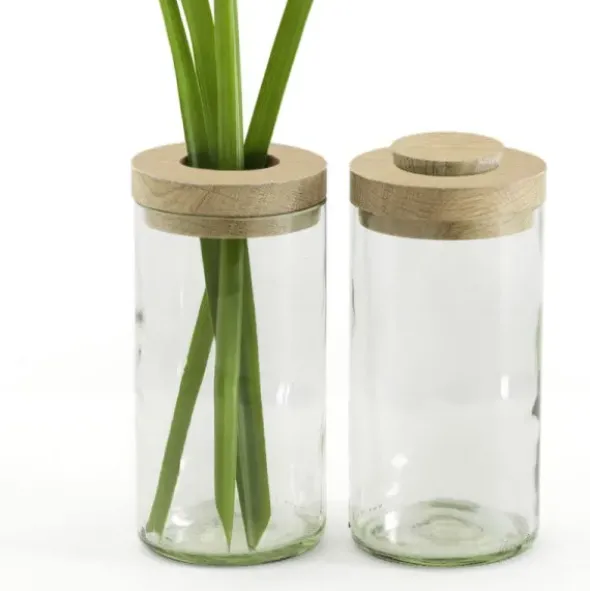 Vase & Dose - Glasbehälter klarglas mit Holzdeckel - Blumenvase oder Vorratsglas