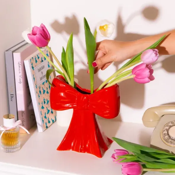 Vase in Schleifenform rot 20 cm – Keramik Blumenvase