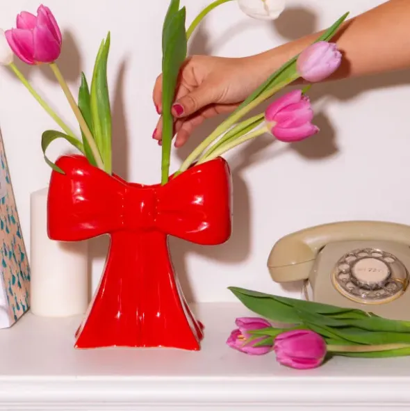 Vase in Schleifenform rot 20 cm – Keramik Blumenvase