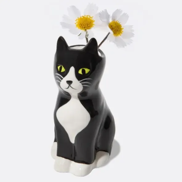 Vase Katze schwarz – kleine Keramikvase 11 cm