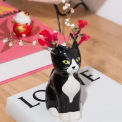 Vase Katze schwarz – kleine Keramikvase 11 cm