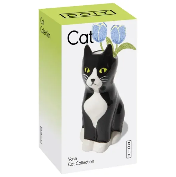 Vase Katze schwarz – kleine Keramikvase 11 cm