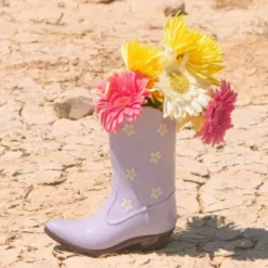 Vase Rodeo - Cowboy Stiefel Vase lila