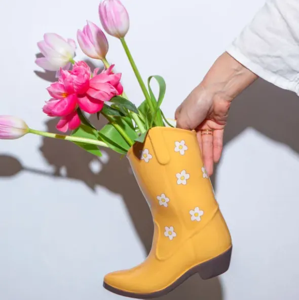 Vase Rodeo - Cowboy Stiefel Vase gelb
