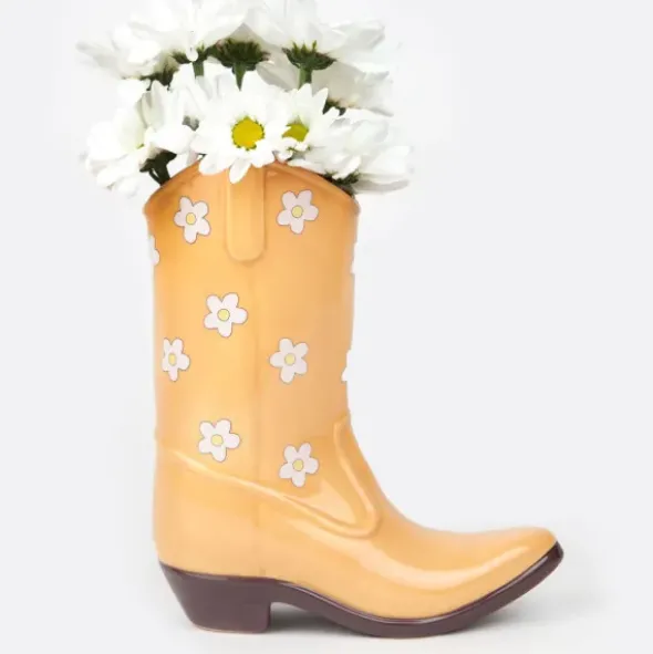 Vase Rodeo - Cowboy Stiefel Vase gelb