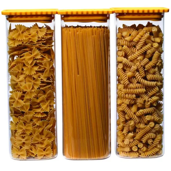Vorratsgläser 3er-Set für Spaghetti & Nudeln – Silikondeckel Pasta mit Feuchtigkeitsabsorber
