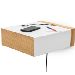 Wandboard SchubLade - Ablage weiß mit Schublade Eiche