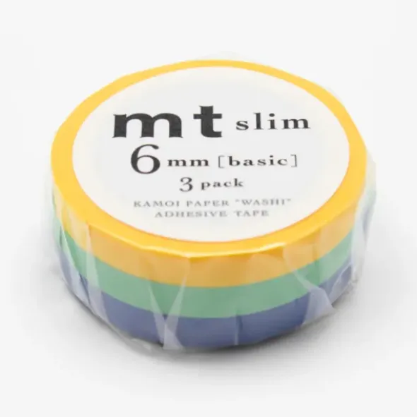 Washi Tape MT SLIM G Set 3 Rollen a 6 mm grün, blau, gelb