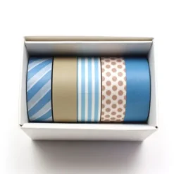 Washi Tape Set 15 mm blau gemustert, 5 Rollen in Geschenkbox