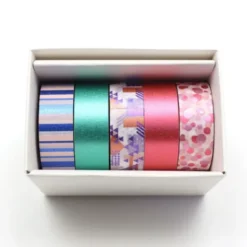 Washi Tape Set 15 mm bunt gemustert, 5 Rollen in Geschenkbox