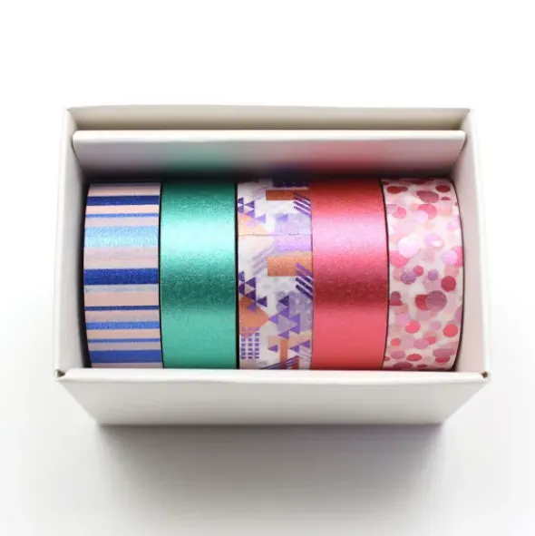 Washi Tape Set 15 mm bunt gemustert, 5 Rollen in Geschenkbox