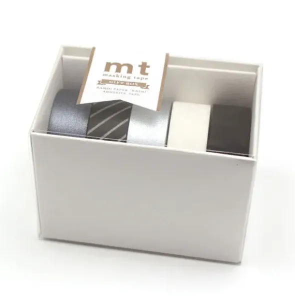Washi Tape Set 15 mm, schwarz metallic – 5 Rollen in Geschenkbox