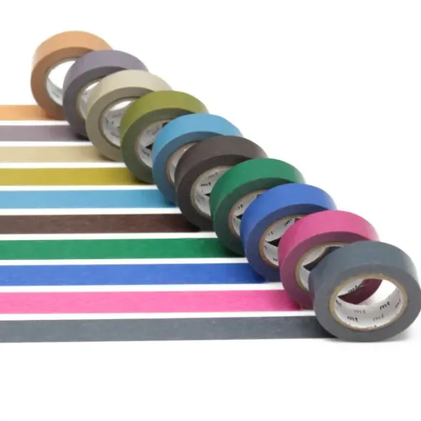 Washi Tapes 15 mm - Set a 10 Rollen, bunt / gedeckte Farben